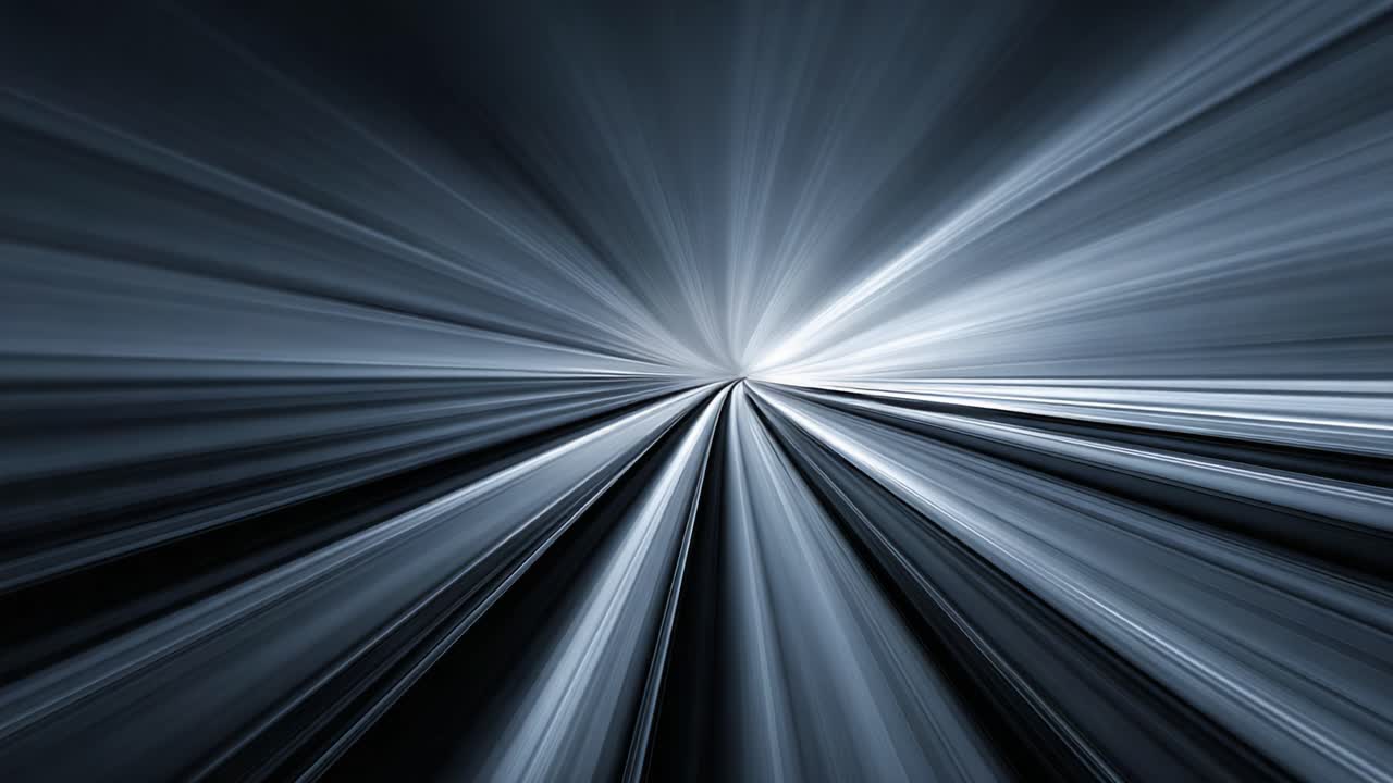 A striking visual representation of light rays converging towards a bright center, illustrating the captivating dynamics of movement and speed through a darkened space
