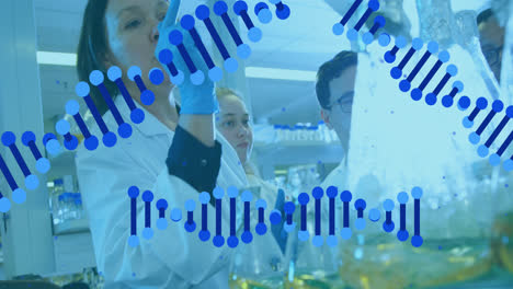 animation of dna strands over diverse doctors