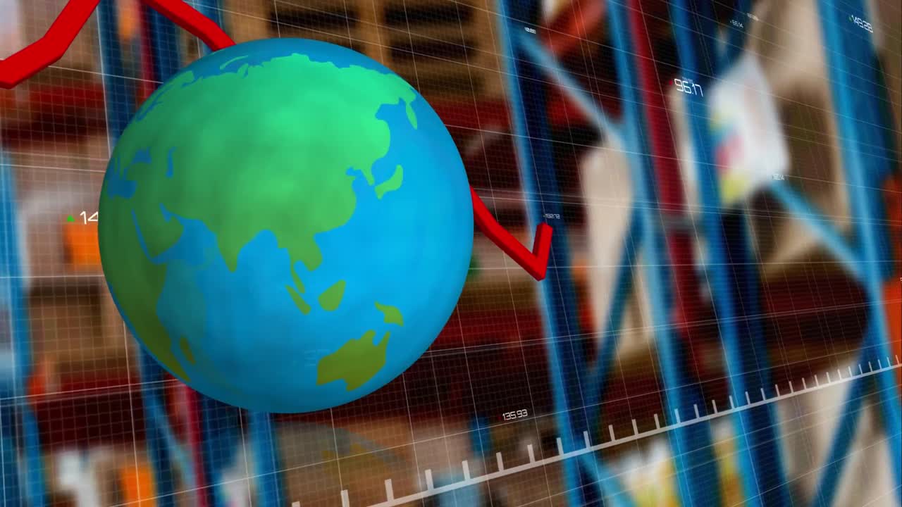 animación del globo y la línea roja sobre el almacén