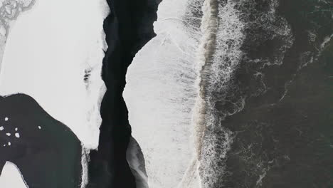 the beautiful black beach in south iceland during the winter - aerial