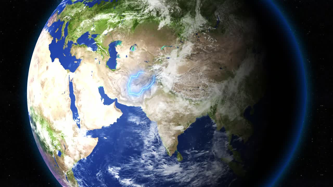 Afghanistan Country Highlighted In Blue Outline On Earth In The Space. - graphics