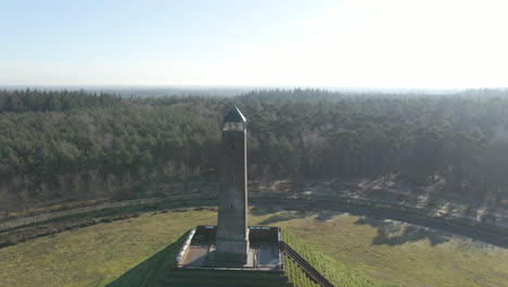 aerial of obelisk, revealing austerlitz pyramid in the netherlands. the piramide van austerlitz is a monument in the netherlands, built in 1804 as a tribute to napoleon bonaparte.