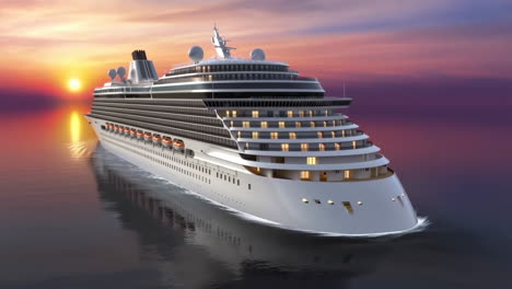 luxury cruise ship sailing at sunset