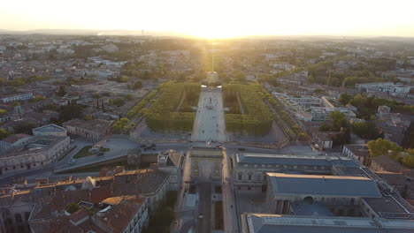 Sunset-over-park-du-Peyrou-Montpellier-aerial-drone-view
