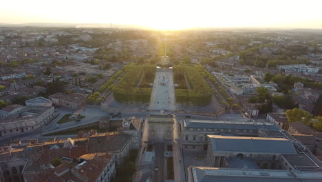 sunset over park du peyrou montpellier aerial drone view