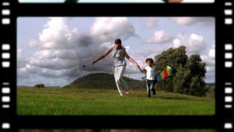 film roll of a mother and children playing in the park