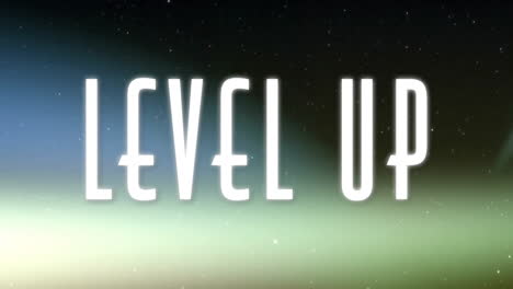 level up text animation over blurred colorful background