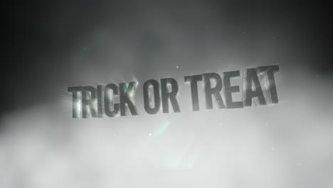 animation text trick or treat  on mystical horror background with dark smoke and motion camera