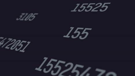 sets of random numbers with a grey font color projected on a black screen background