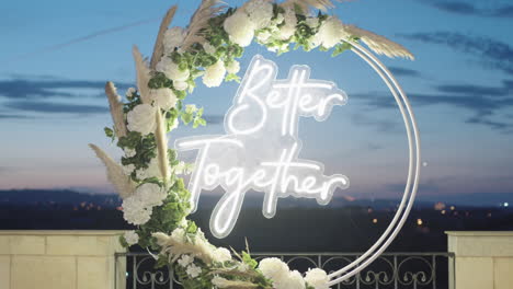 wedding decor with flowers and romantic text half circle movement