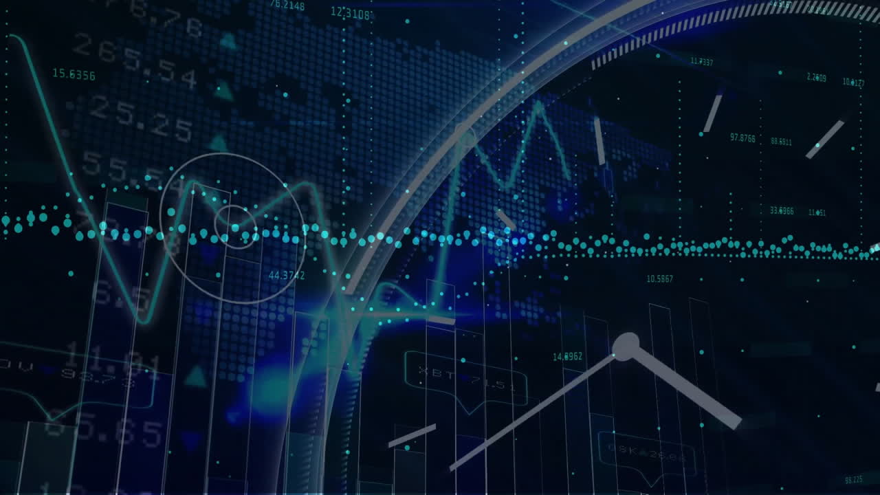In school, animation of futuristic data visualization with graphs in blue tones