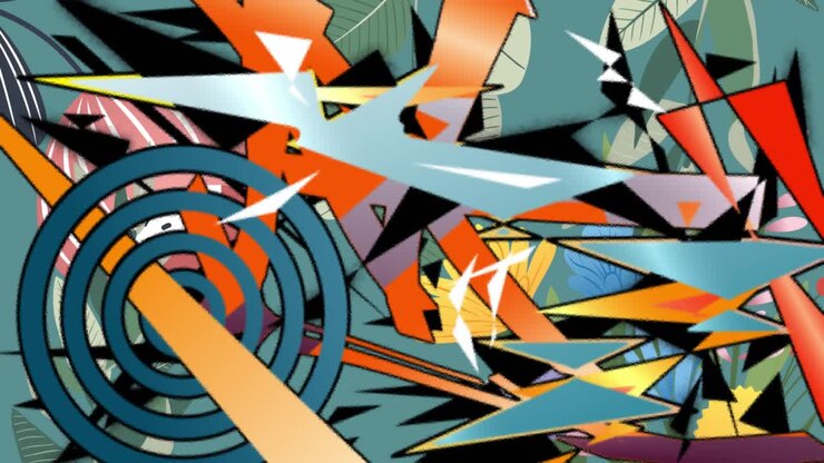 Animation of colorful abstract shapes on black background