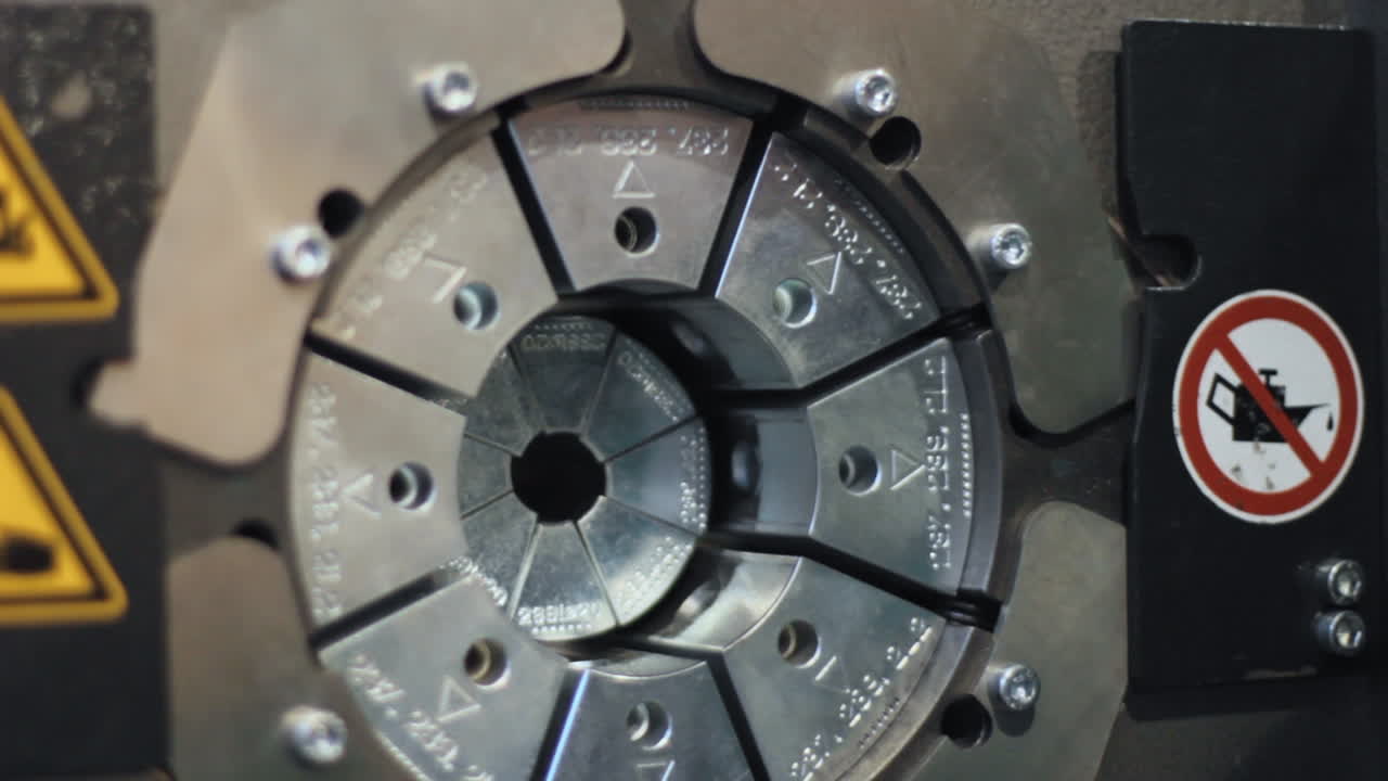 산업용 호스 생산을 위한 컨베이어 라인에서 슬리브를 크림프하는 기계