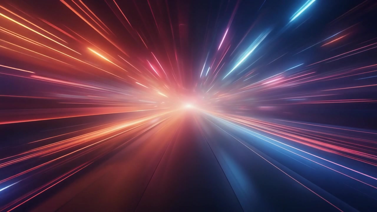 Sfocatura di movimento astratta di strisce di luce neon nell'iperspazio