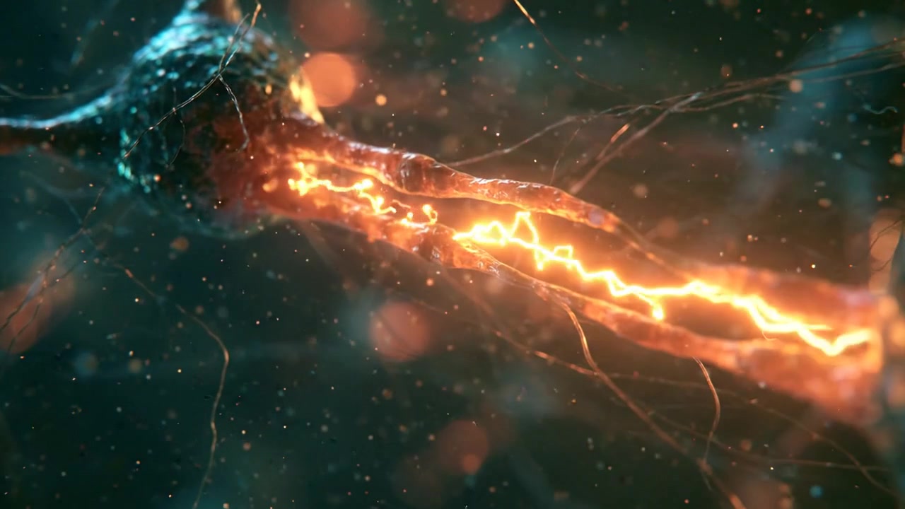 Strutture cellulari luminose che si connettono attraverso un ambiente biologico scuro