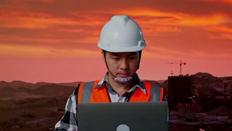 trabajador de la construcción al atardecer