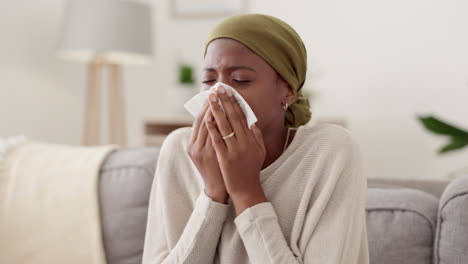 Black-woman,-tissue-and-sneeze