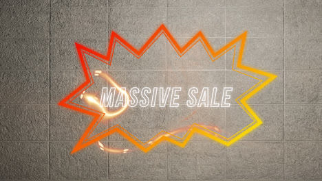 animation of massive sale text in retro speech bubble over abstract background