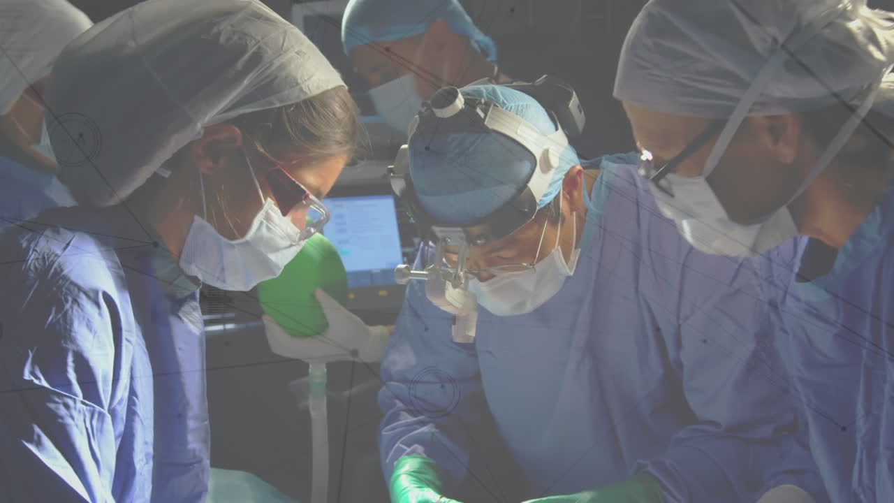 수술실의 외과 의사들 간의 연결 네트워크의 애니메이션