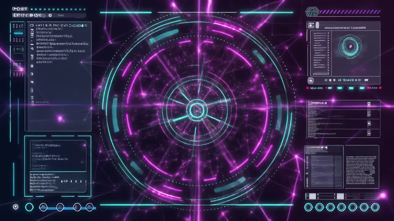Animated Futuristic HUD Display with Glowing Digital Network