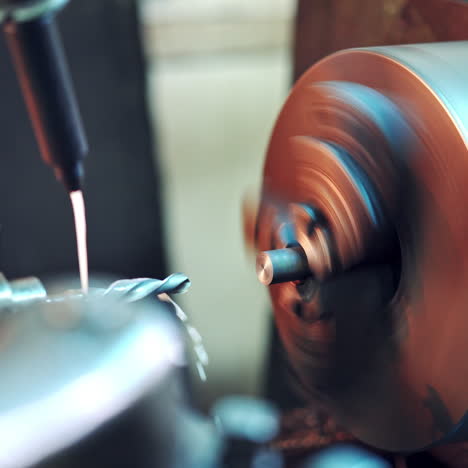metalworking cnc milling machine. cutting metal modern processing technology. metal working machine with cutter tool during turbine aluminium detail milling at factory.