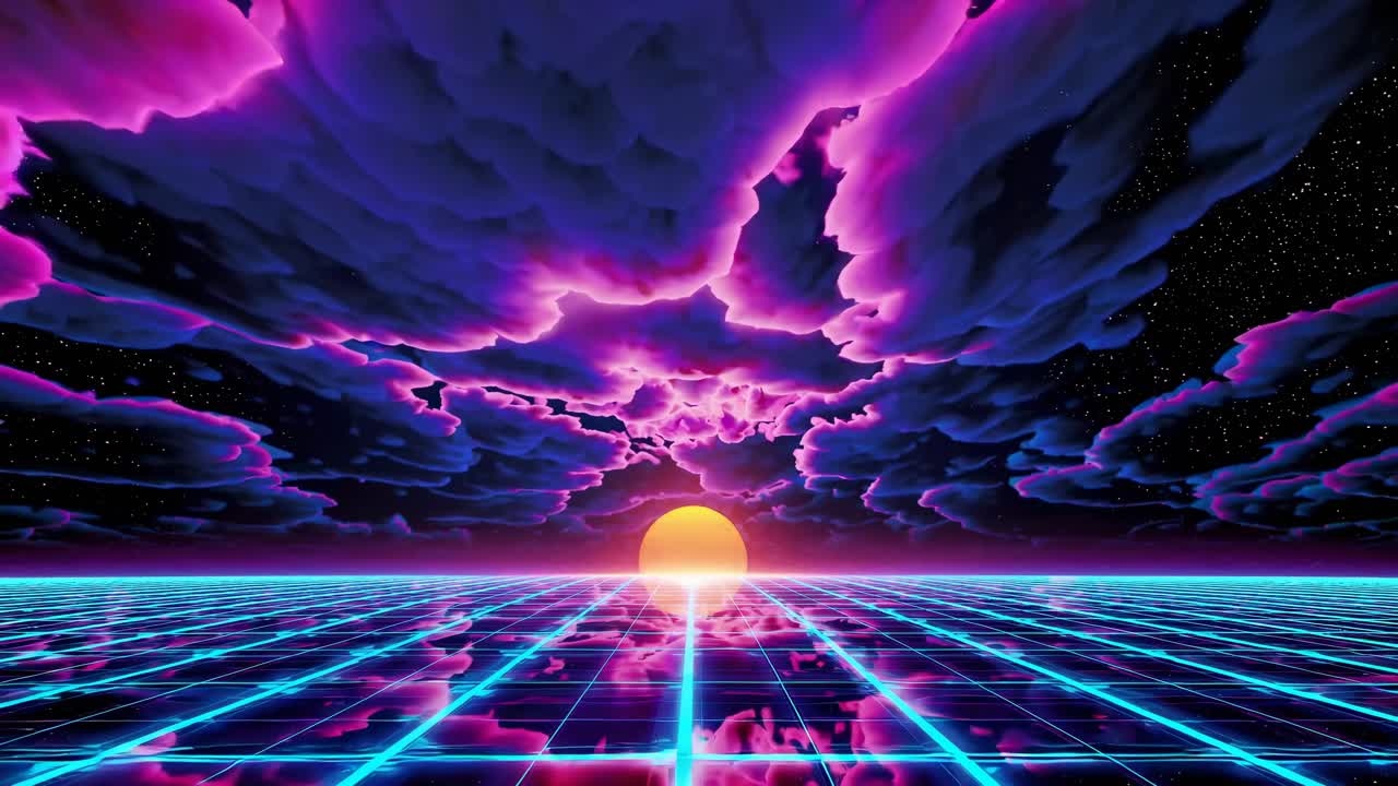 Retro Cyberpunk Sunset Grid Landscape
