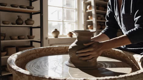 artisan creating pottery on a wheel