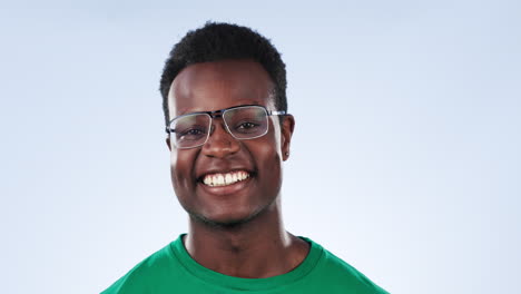 Volunteer,-glasses-and-happy-black-man-for-charity