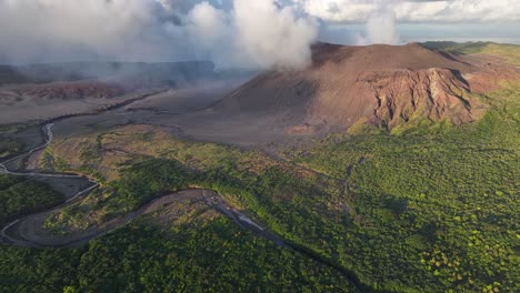 mount yasur volcano, natural volcanic landscape in tanna island, vanuatu. aerial drone