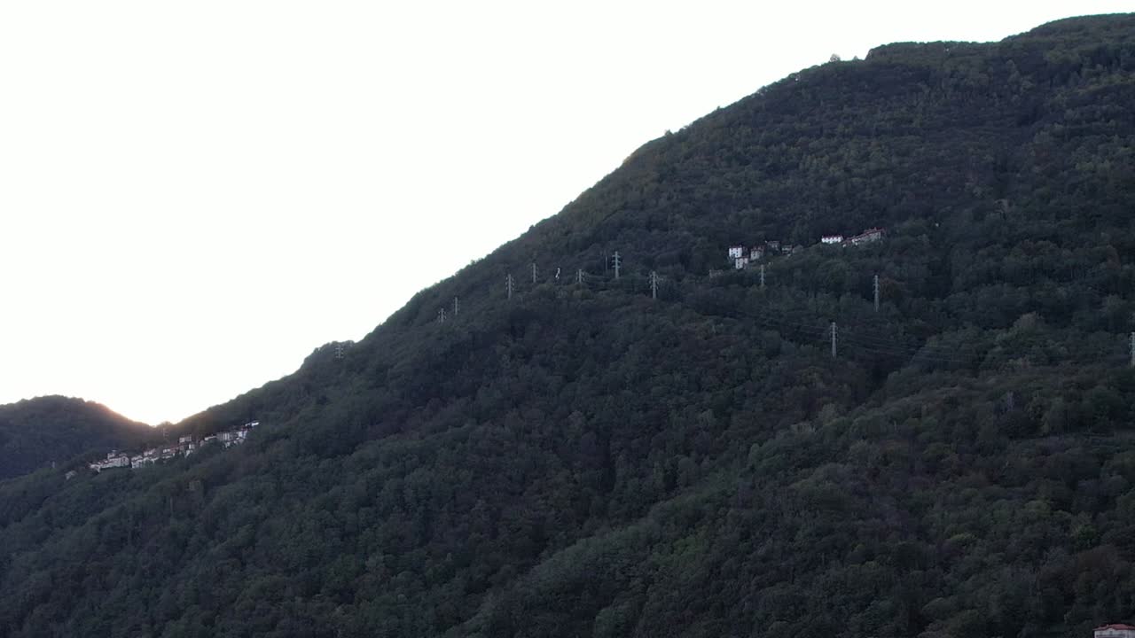 Scenic drone view of the Alps in Italy during golden hour