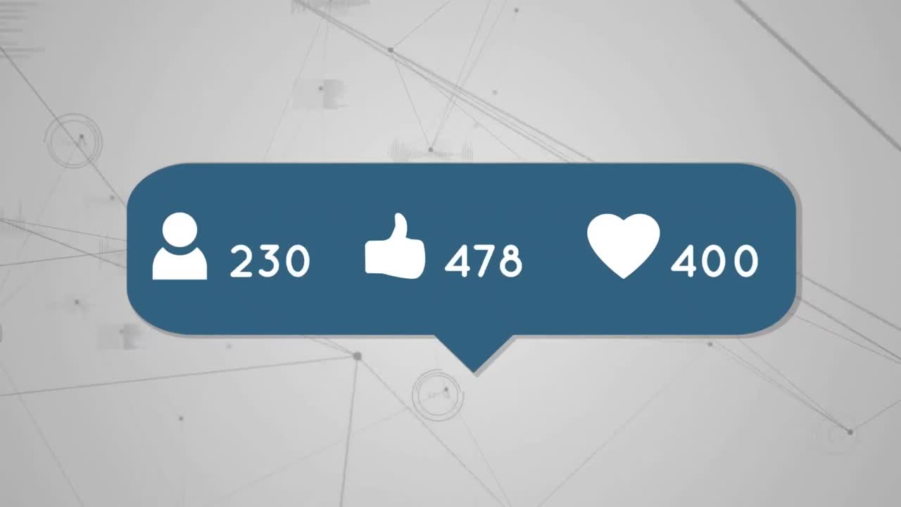 animación de iconos de redes sociales a través de una red de conexiones con estadísticas