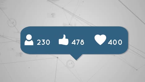 animación de iconos de redes sociales a través de una red de conexiones con estadísticas