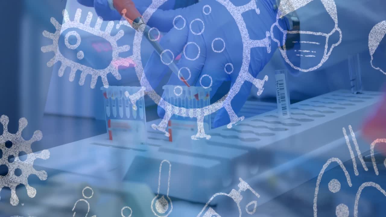 실험관으로 과학자를 통해 팬데 아이콘의 애니메이션