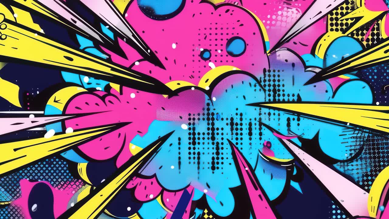 Vivace esplosione pop art con colori accesi e puntini in stile fumetto