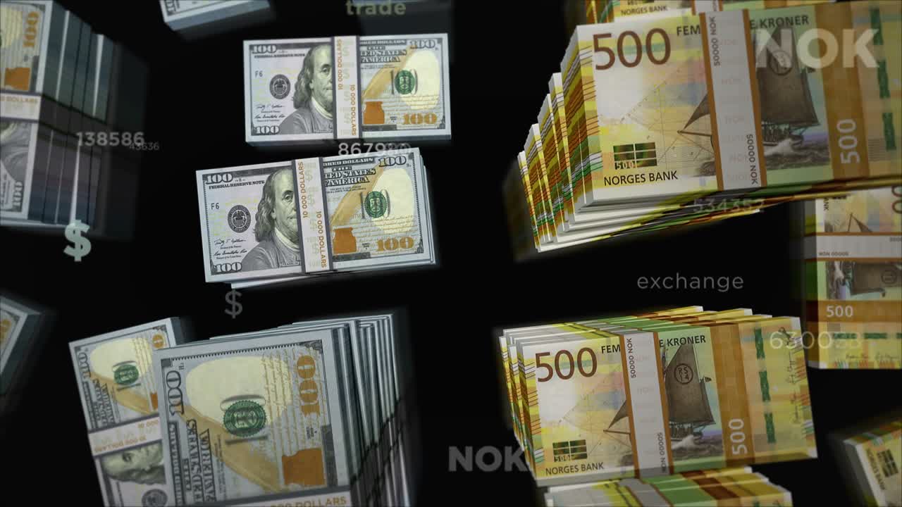 미국 달러와 노르웨이 크로네 화폐 교환 루프 애니메이션
