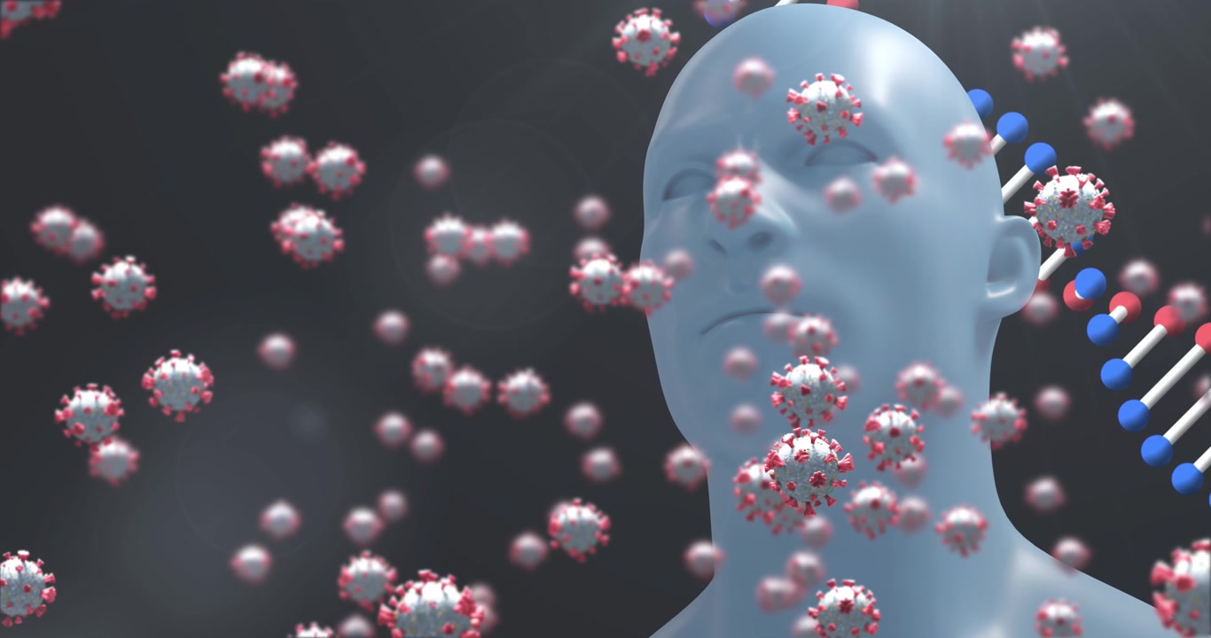 Animation de cellules virales sur l'ADN, modèle humain et fond noir