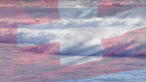 animation of flag of switzerland blowing over seascape