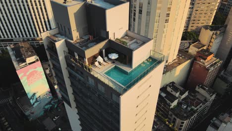 drone aerial shots buildings sao paulo city sunset center city constructions aerialshot big sun brazil jungle of rock rooftop infinit pool