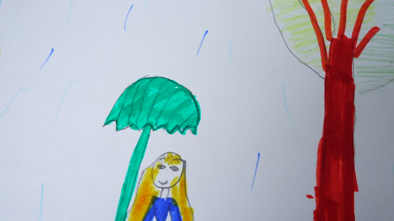 Jente i regnet, tegning