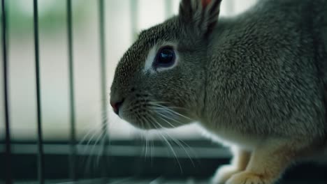 primer plano de un conejo gris y lindo