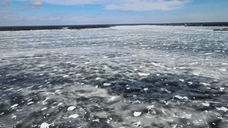 rightward pan over a thick layer of ice on muskegon lake