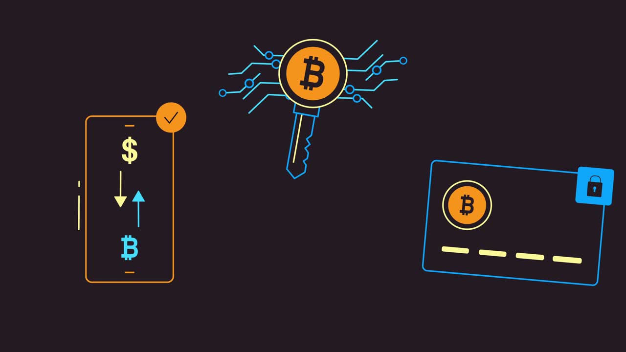 검은색 배경에 암호화폐 아이콘의 4k 비디오