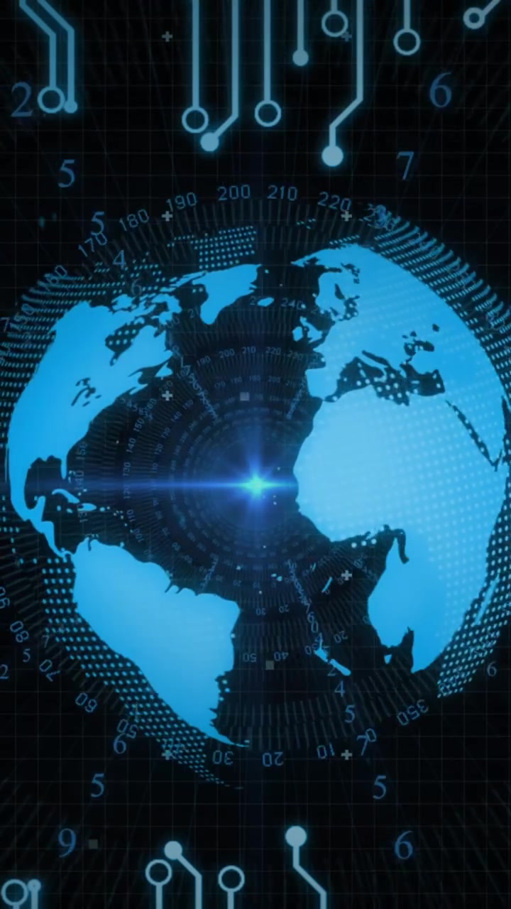 Animation of scope scanning and data processing with globe on black background