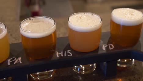 handheld shot of a craft beer flight