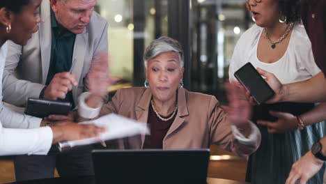 stress, multitasking and senior business woman