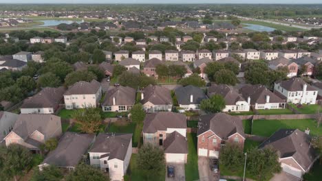 aerial of middle class suburban neighborhood just outside of houston, texas