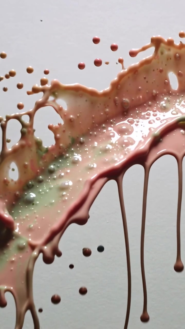 Video verticale: Liquido che si inarca, si allunga e si rompe in goccioline in studio, attrezzatura che si attiva per lo studio.