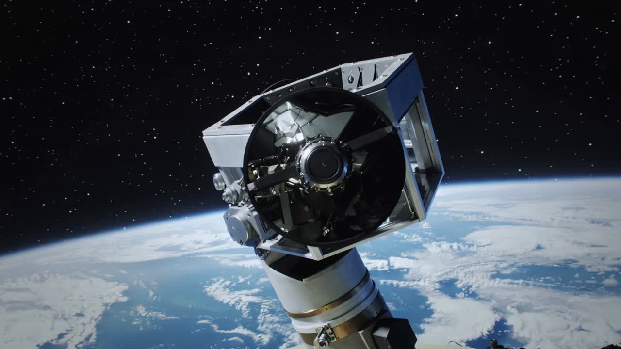 Ricezione comando, modulo disco rotante e apertura dell'apertura esagonale con specchio sopra la Terra per l'imaging