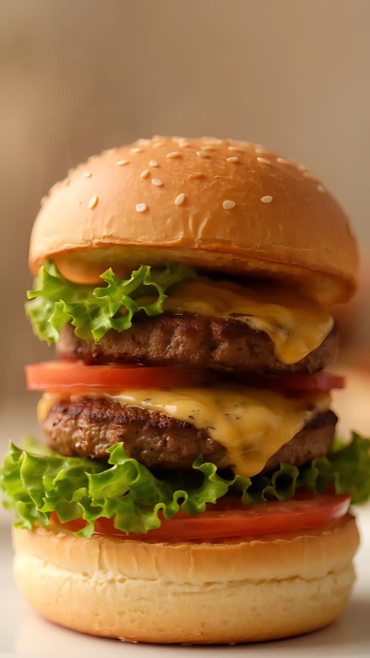 Hamburger Succoso Primo Piano Sfondo Bokeh 4K
