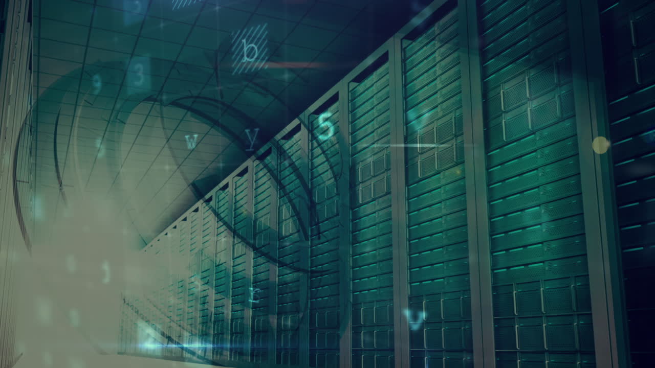 animación de advertencia de ataque cibernético sobre la sala de servidores